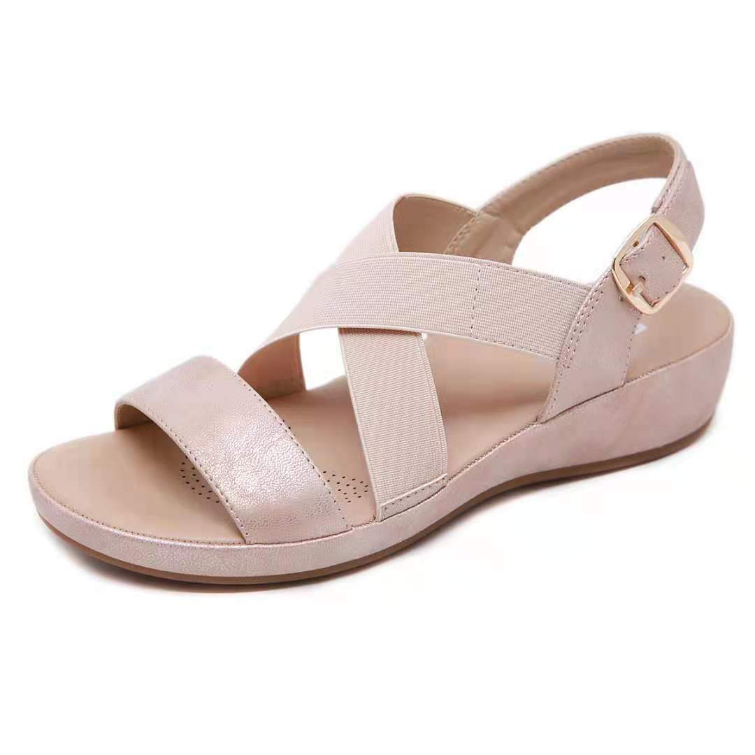 Sandalias De Cuña Con Hebilla Metálica Elástica