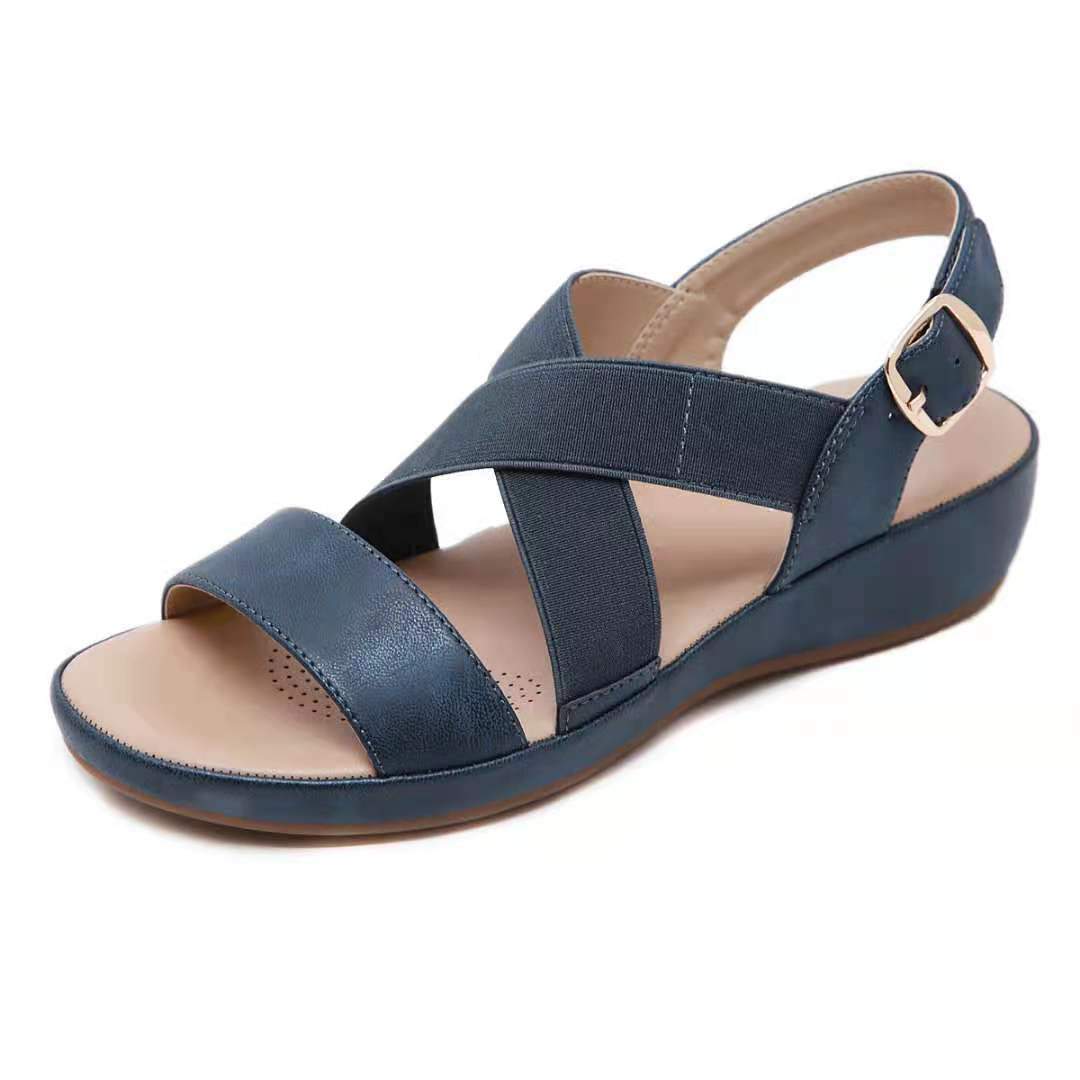 Sandalias De Cuña Con Hebilla Metálica Elástica