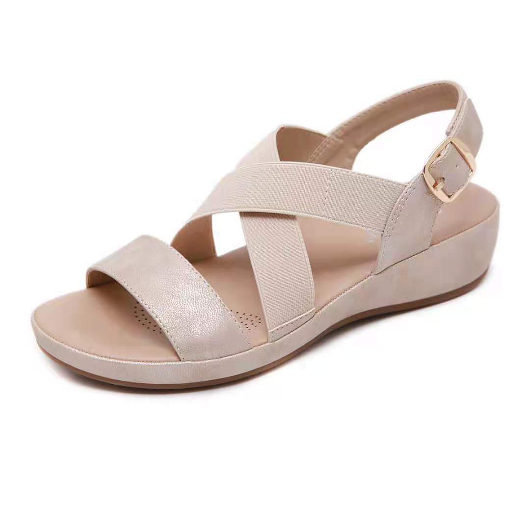 Sandalias De Cuña Con Hebilla Metálica Elástica