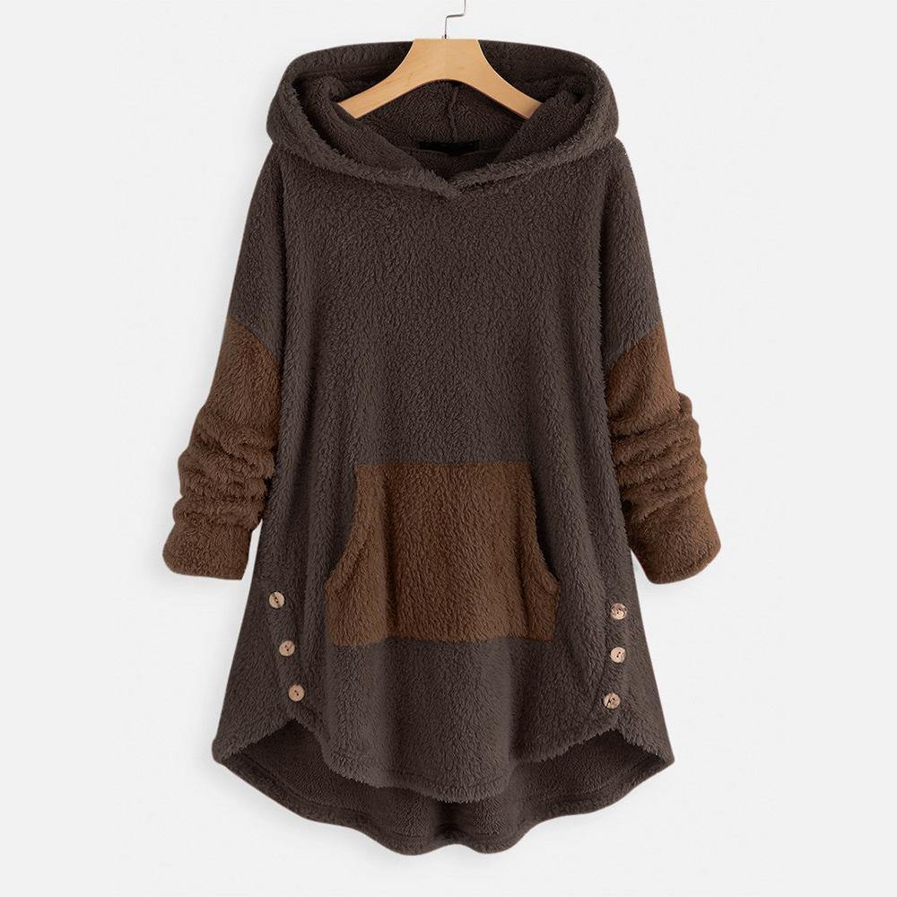 Suéter con capucha de color sólido de felpa suelta para mujer - MXbueno