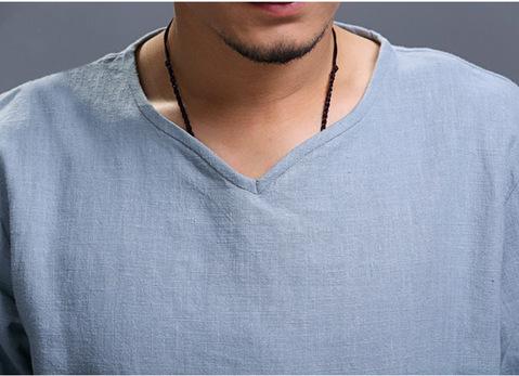 Camisa de hombre de algodón y lino con pulóver