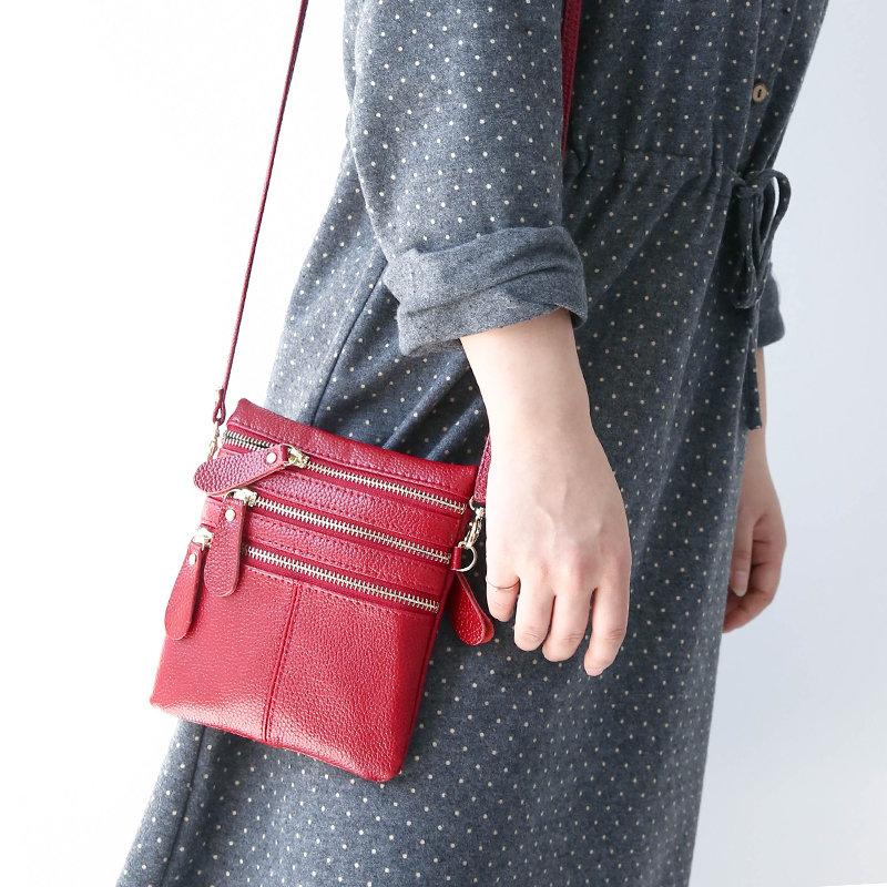 Bolso Bandolera Sólido Multifunción De Cuero Genuino Para Mujer