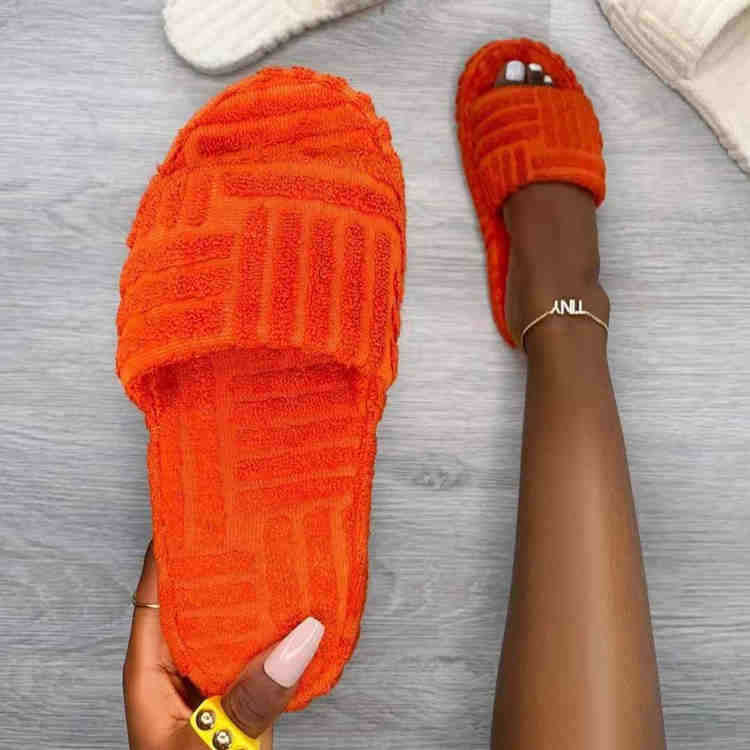 Pantuflas De Piel Cálida Con Suela Gruesa