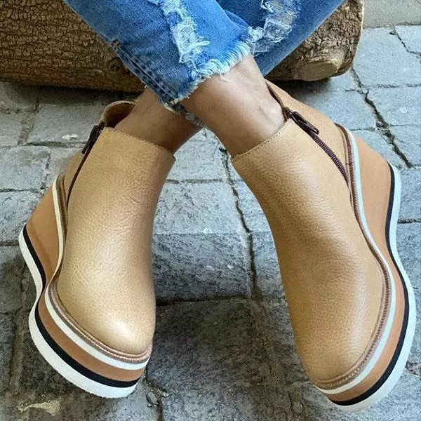 Botines Con Cuña De Colores Sólidos Premium Para Mujer