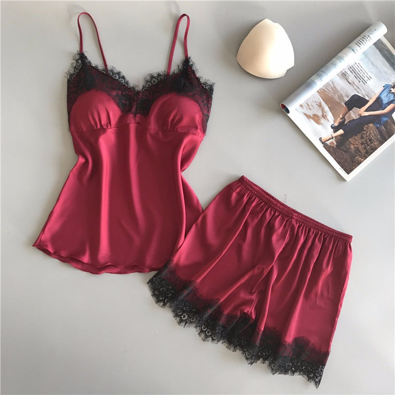 JUEGO CAMI SATIN EYELASH LACE