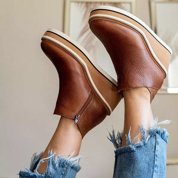 Botines Con Cuña De Colores Sólidos Premium Para Mujer