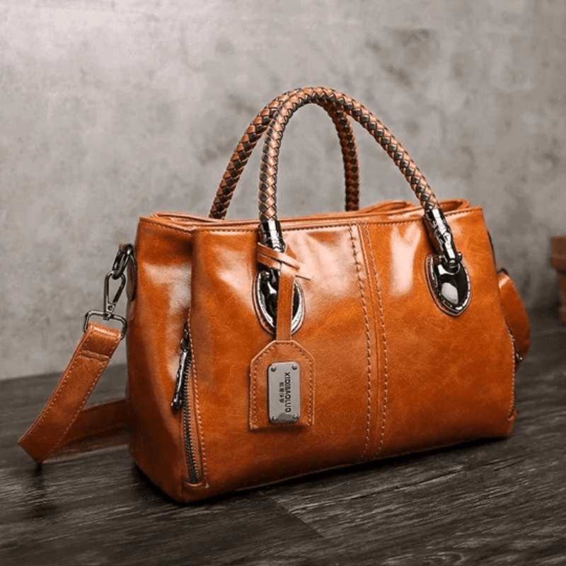 Bolso Tote Clásico Con Múltiples Bolsillos De Cuero Encerado Al Aceite