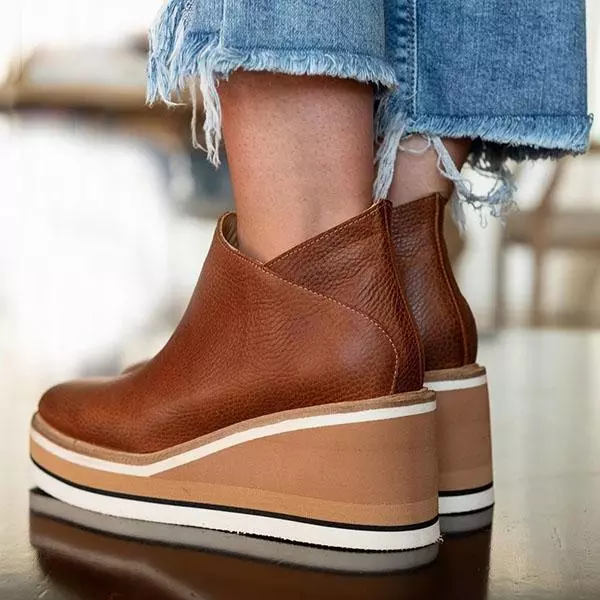 Botines Con Cuña De Colores Sólidos Premium Para Mujer
