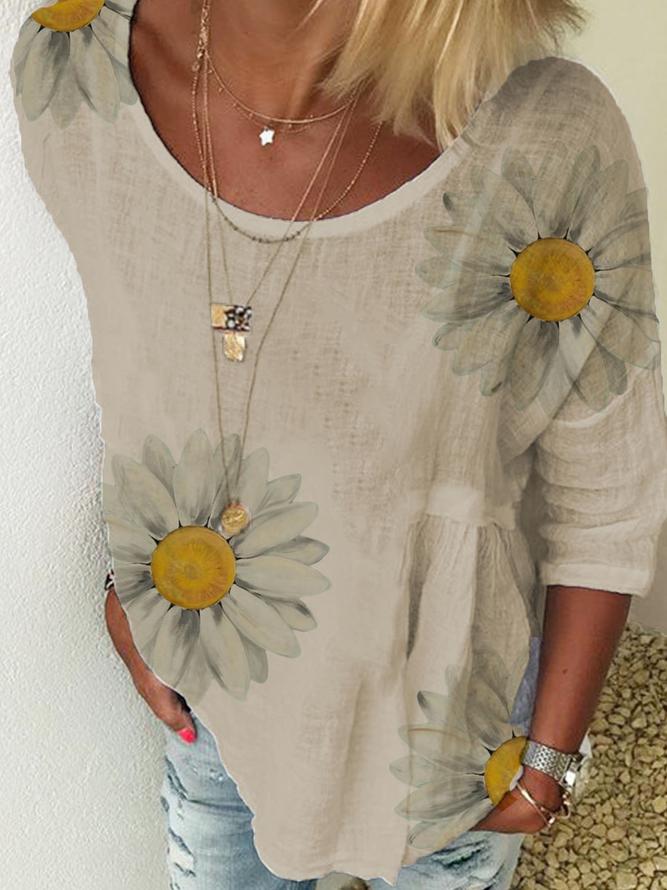 Camisa Blanca de Algodón Mezclado Casual