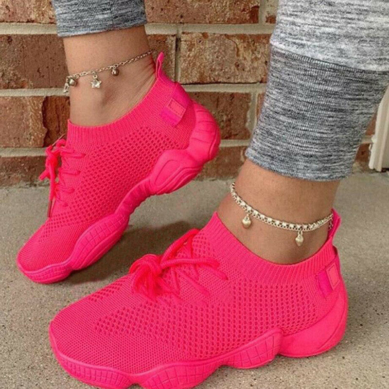 Zapatillas deportivas de malla transpirable con cordones para mujer