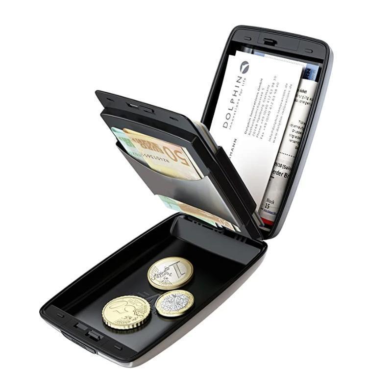 Cartera con cajas de tarjeta y moneda