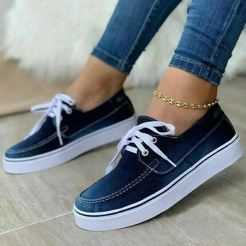 Zapatos Casuales Con Cordones De Lona De Color Puro Para Mujer
