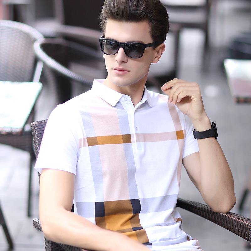 Camiseta de manga corta estampada polo de solapa a cuadros - MXbueno