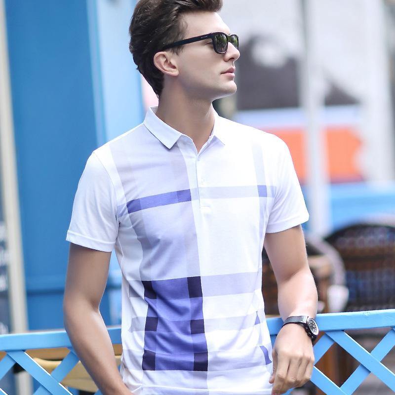Camiseta de manga corta estampada polo de solapa a cuadros - MXbueno