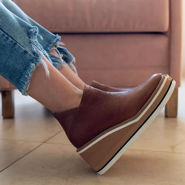 Botines Con Cuña De Colores Sólidos Premium Para Mujer