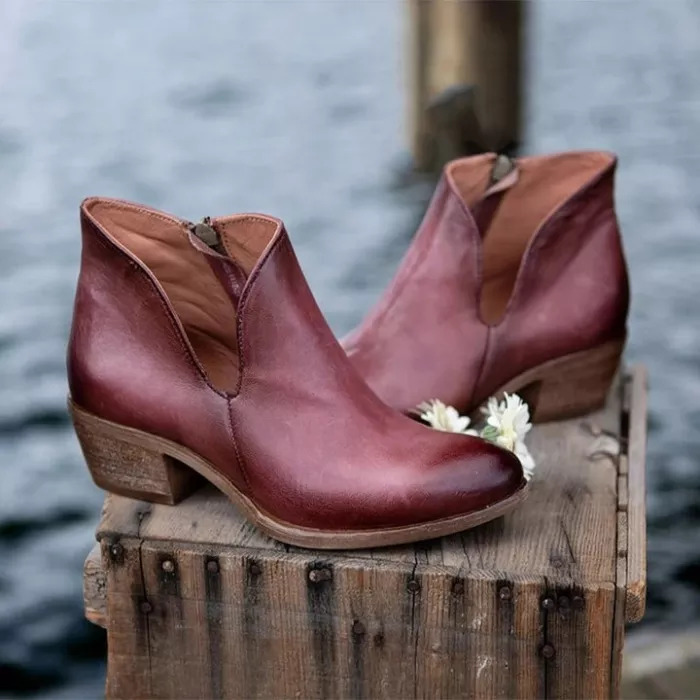Botines Vintage Con Cremallera Lateral