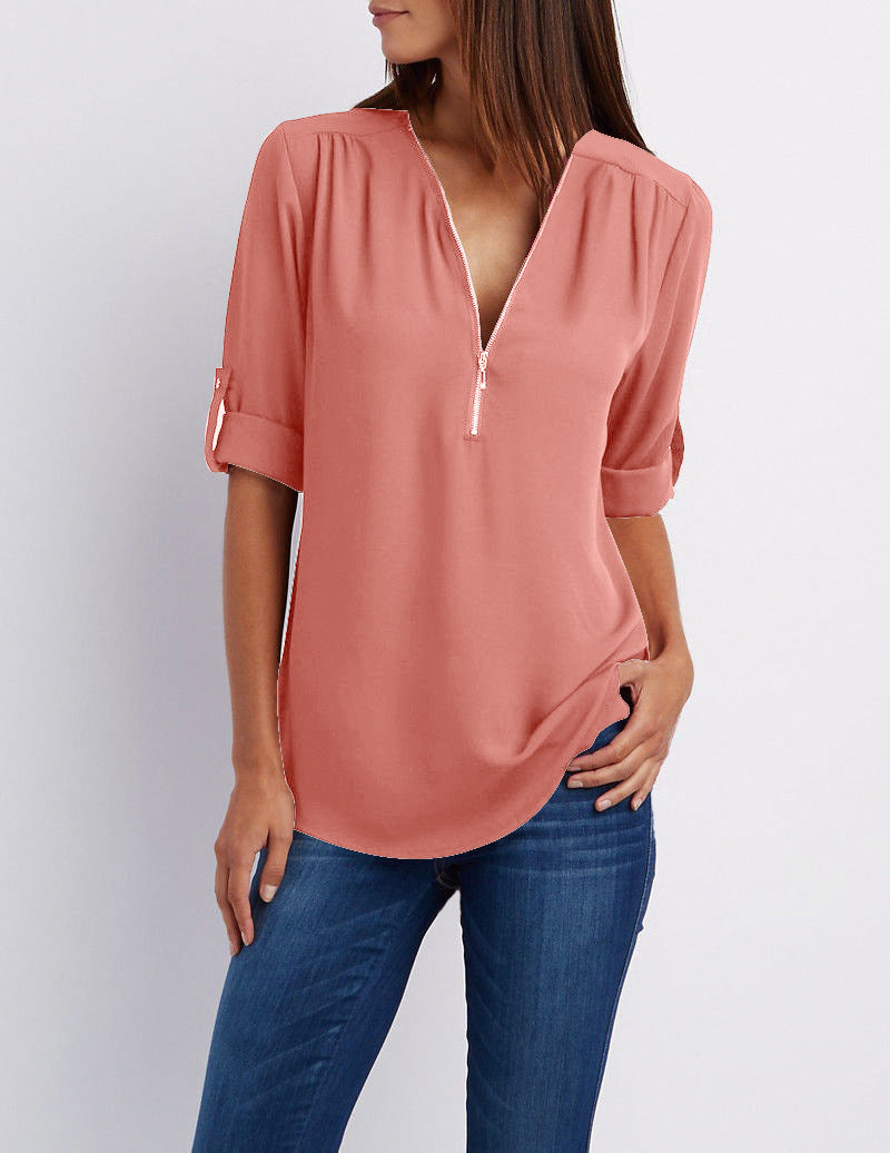 Chaqueta de color con cuello V para mujer