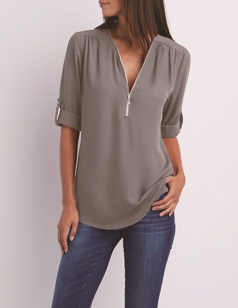 Chaqueta de color con cuello V para mujer