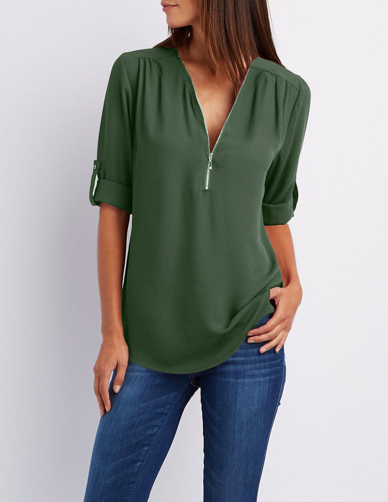 Chaqueta de color con cuello V para mujer