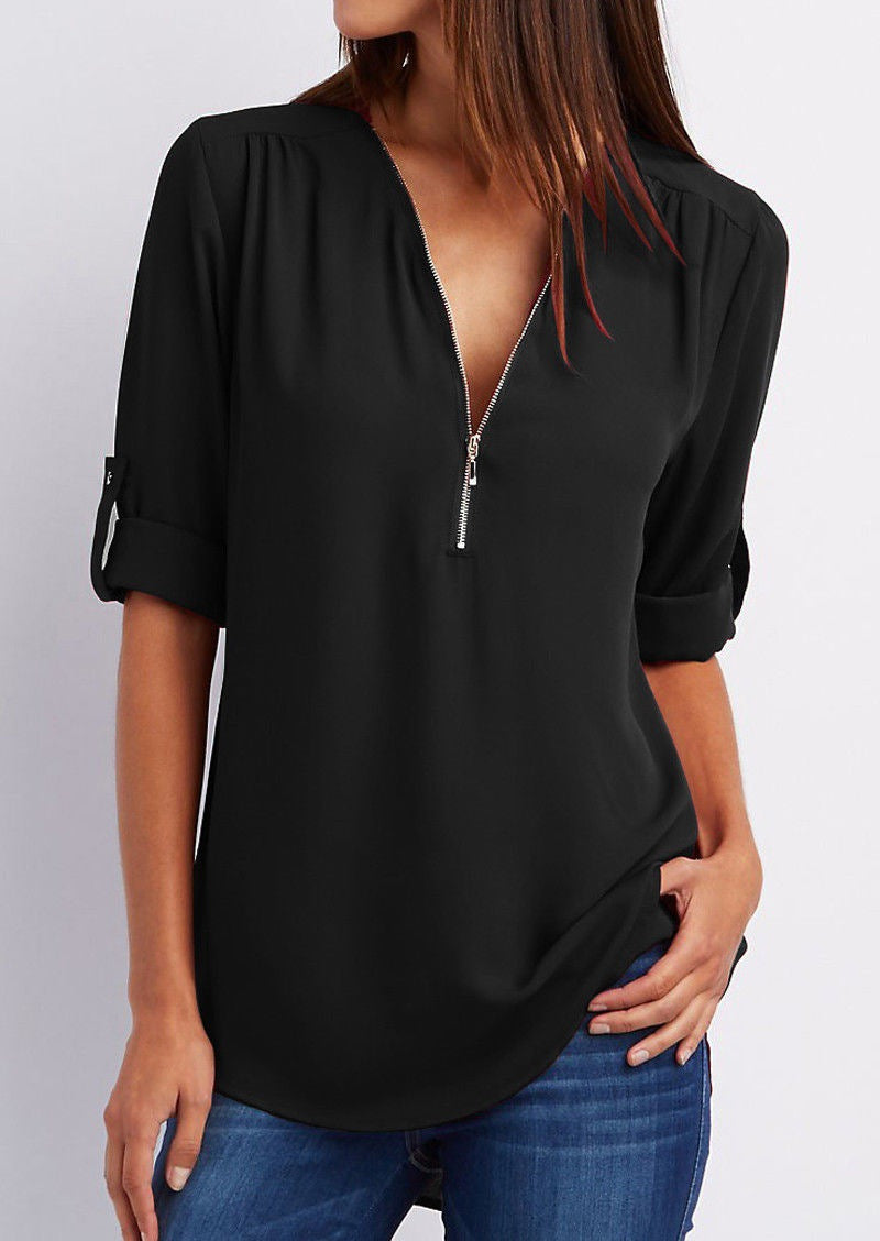 Chaqueta de color con cuello V para mujer