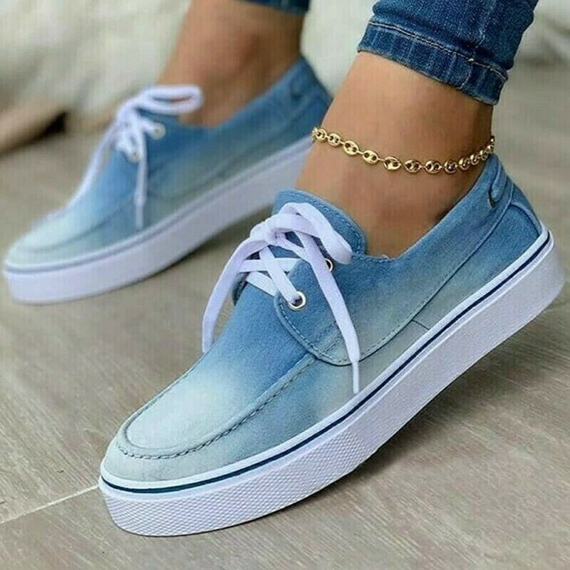 Zapatos Casuales Con Cordones De Lona De Color Puro Para Mujer