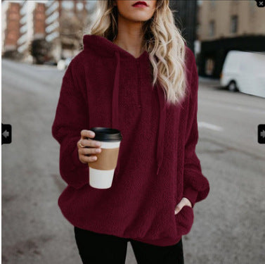 Chaqueta De Lana Con Capucha De Color Sólido Con Capucha Para Mujer