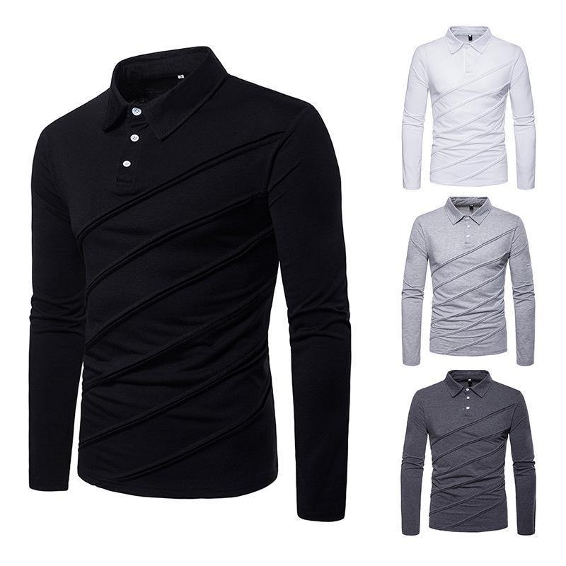 POLO de solapa de manga larga con costuras para hombre - MXbueno