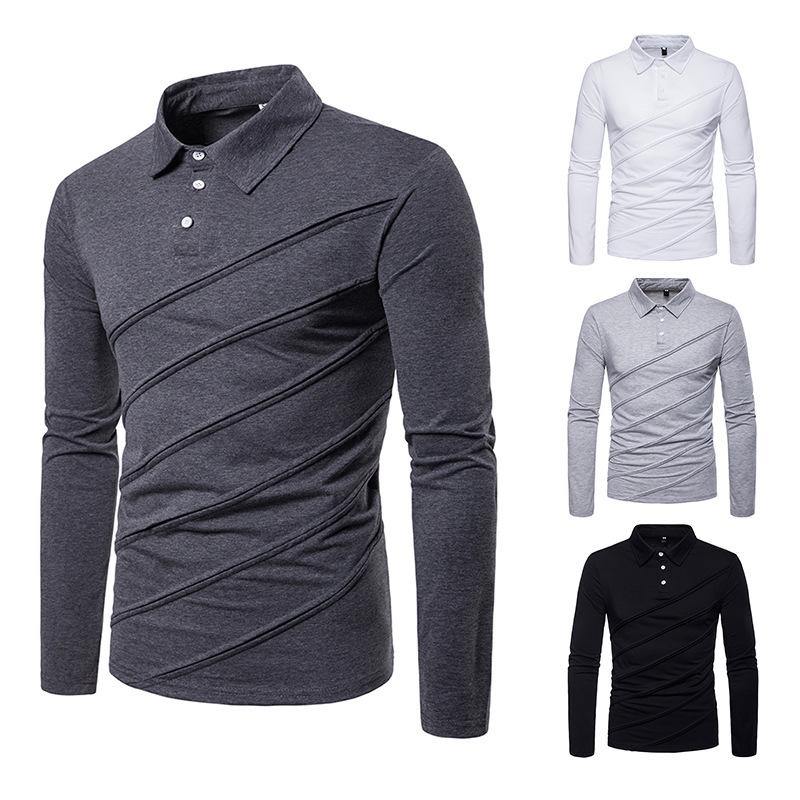 POLO de solapa de manga larga con costuras para hombre - MXbueno