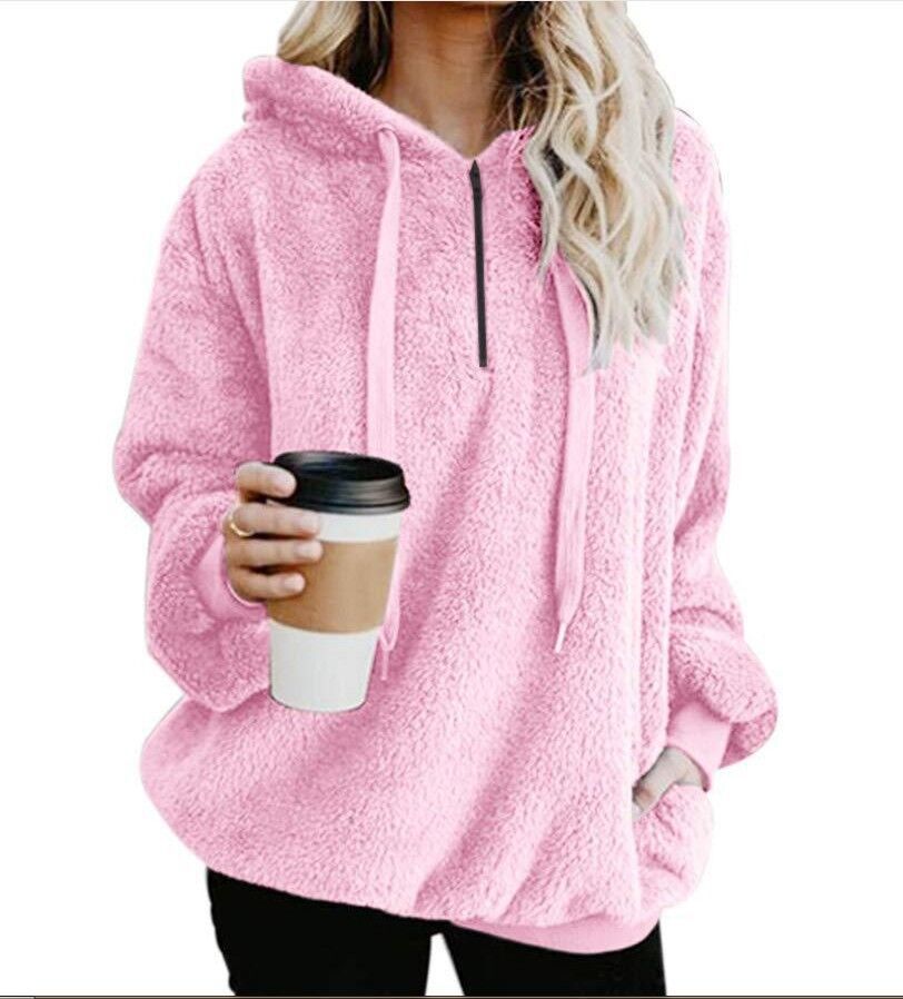 Chaqueta De Lana Con Capucha De Color Sólido Con Capucha Para Mujer