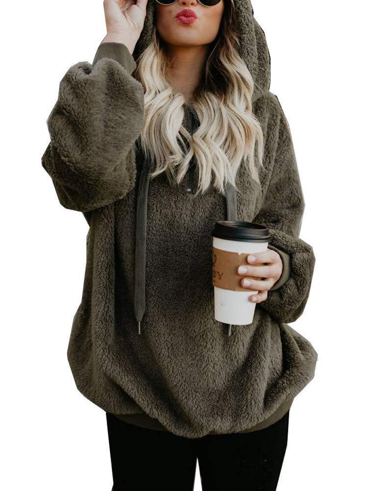 Chaqueta De Lana Con Capucha De Color Sólido Con Capucha Para Mujer