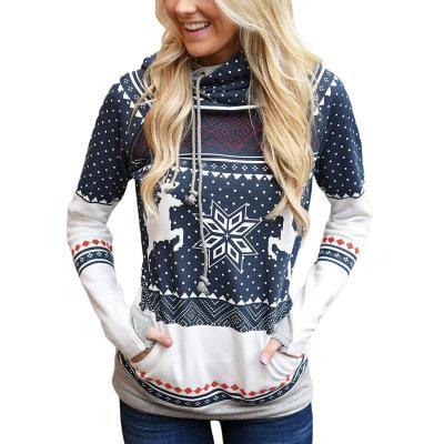 Bolsillo De Impresión Navidad Camiseta De La Cremallera Con Capucha Dedo - MXbueno