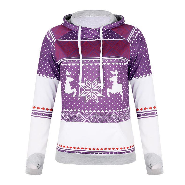 Bolsillo De Impresión Navidad Camiseta De La Cremallera Con Capucha Dedo - MXbueno