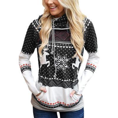 Bolsillo De Impresión Navidad Camiseta De La Cremallera Con Capucha Dedo - MXbueno