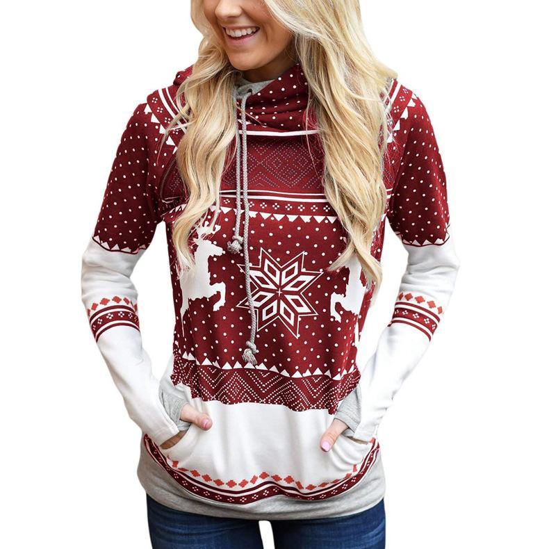 Bolsillo De Impresión Navidad Camiseta De La Cremallera Con Capucha Dedo - MXbueno