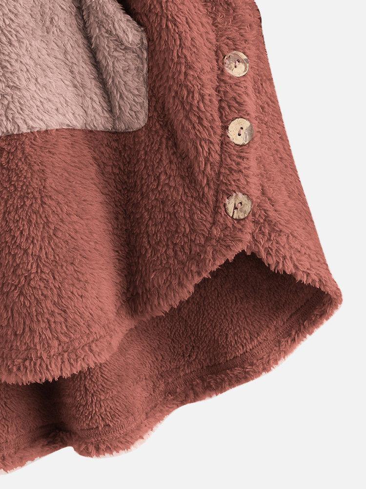 Suéter con capucha de color sólido de felpa suelta para mujer - MXbueno