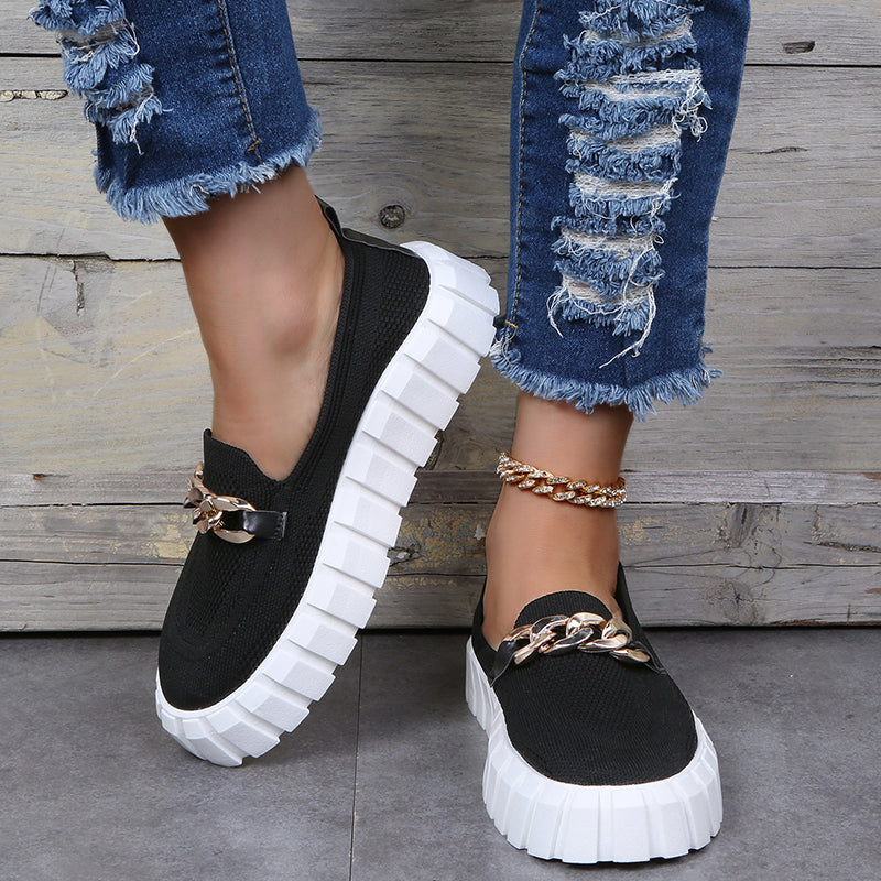 Mocasines Con Cadena Para Mujer, Zapatos Planos Con Punta Redonda, Zapatillas De Malla Sin Cordones, Zapatos Casuales, Zapatos Planos De Tela, Transpirables