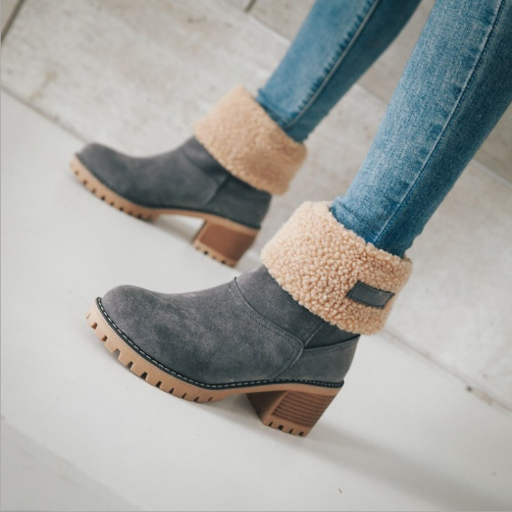 Botas De Algodón De Tubo Medio Tacón Grueso Tacón Alto - MXbueno
