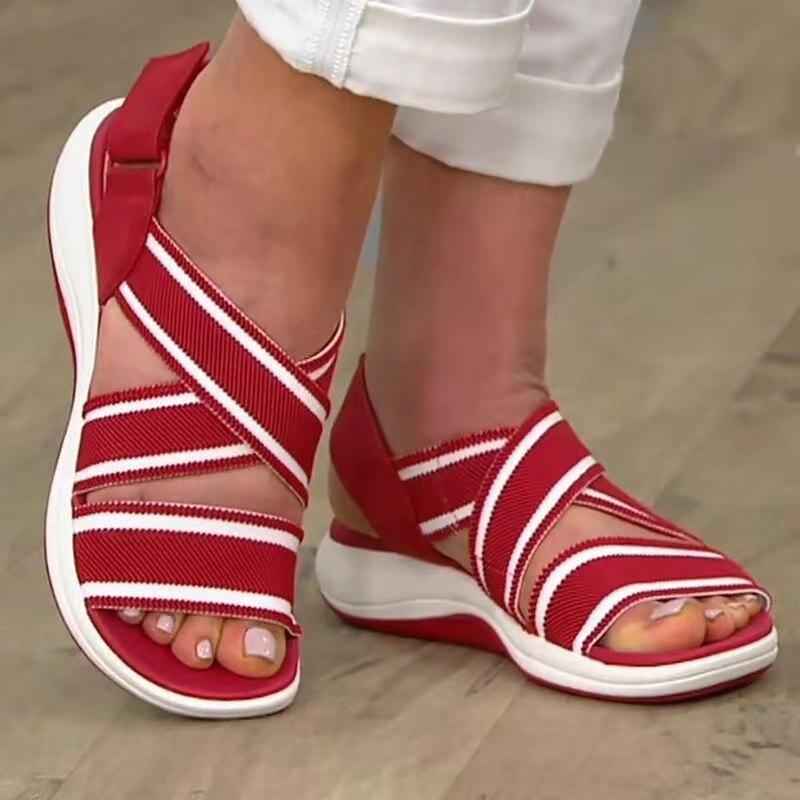 Sandalias de cinta mágica con banda elástica cómodas y cómodas para mujer