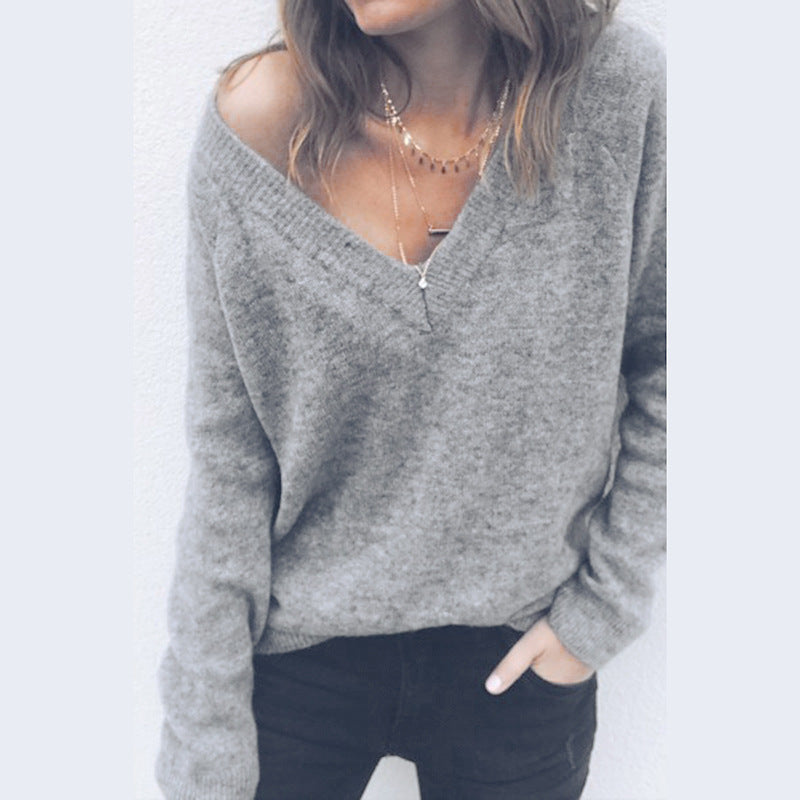 Camiseta De Manga Larga Con Cuello En V Grande De Lana