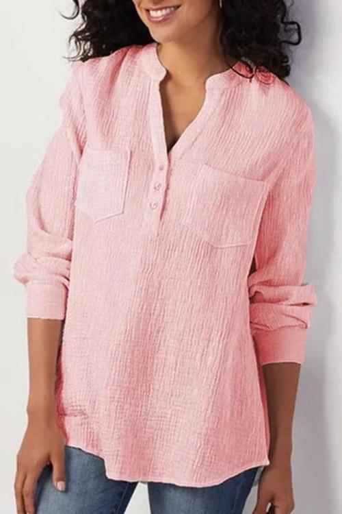 Blusa Holgada De Manga Larga De Algodón Y Lino