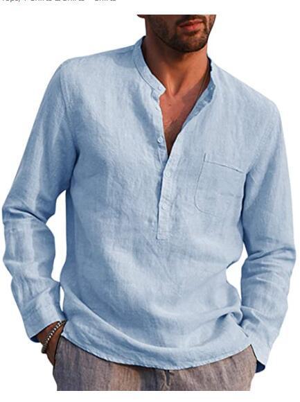Camisa Casual De Lino De Playa Con Cuello De Pico