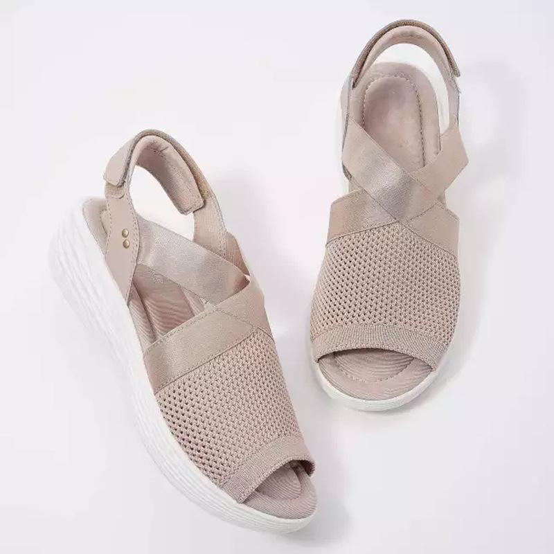Sandalias de punto de cuña ajustables para mujer