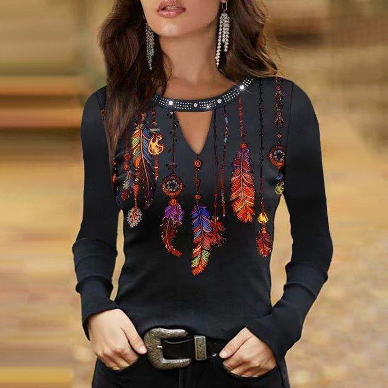 Camiseta Holgada De Manga Larga Con Cuello Redondo Y Hueco