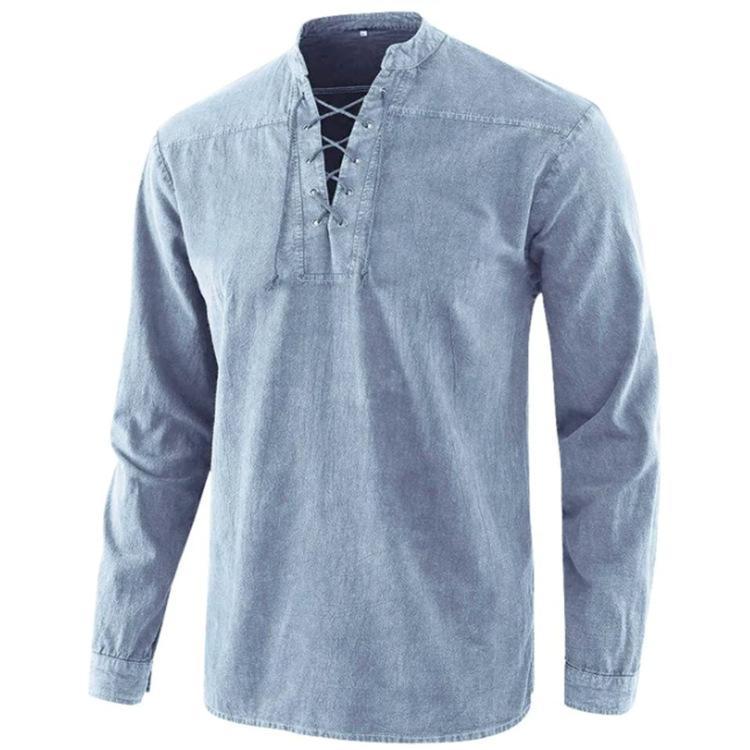 Nueva camisa holgada de cuello alto retro de color sólido