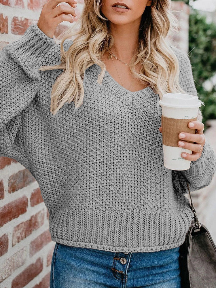 Suéter Con Cuello En V De Punto Suelto Europeo Y Americano De Nuevo Estilo De Otoño E Invierno