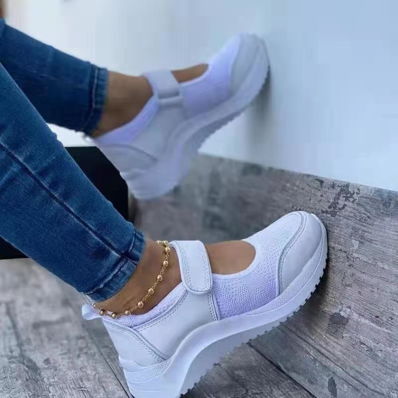 Zapatos de mujer de punto volador cómodos de suela gruesa