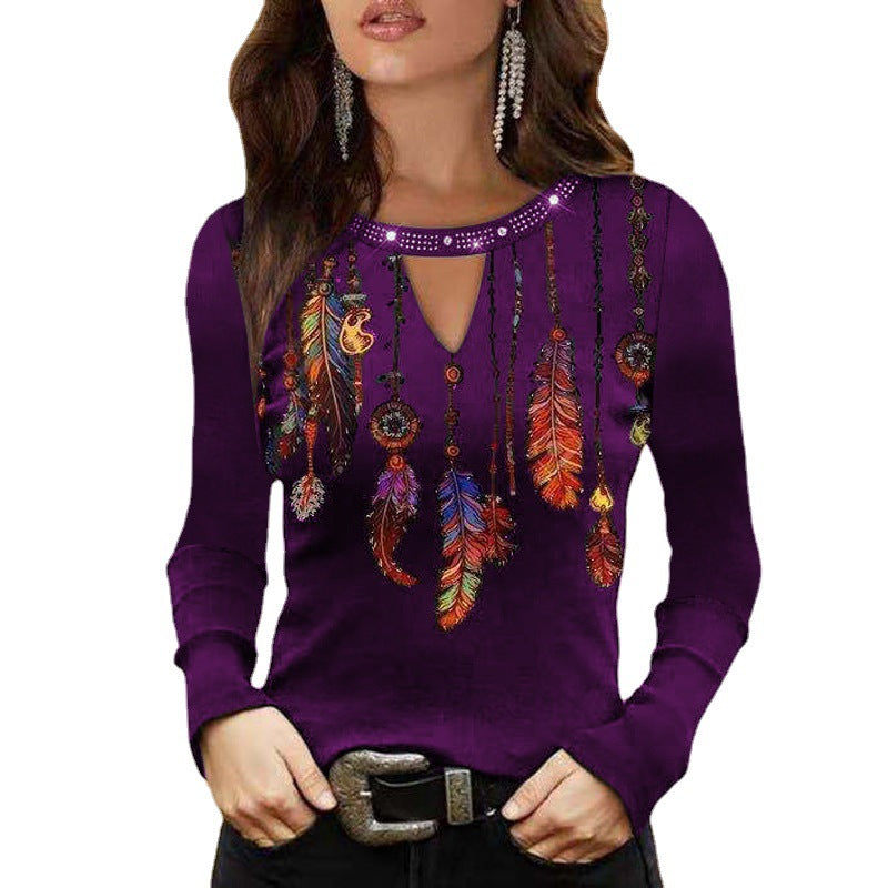Camiseta Holgada De Manga Larga Con Cuello Redondo Y Hueco