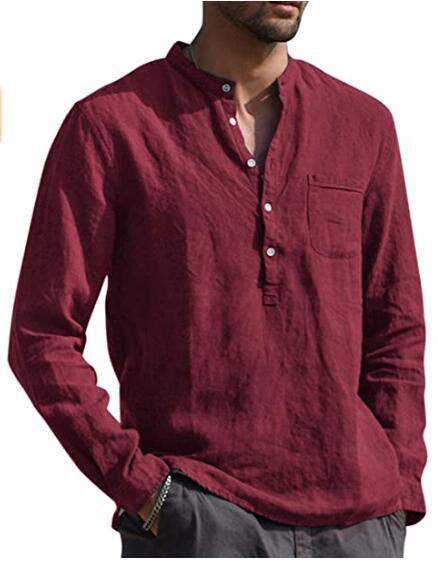 Camisa Casual De Lino De Playa Con Cuello De Pico