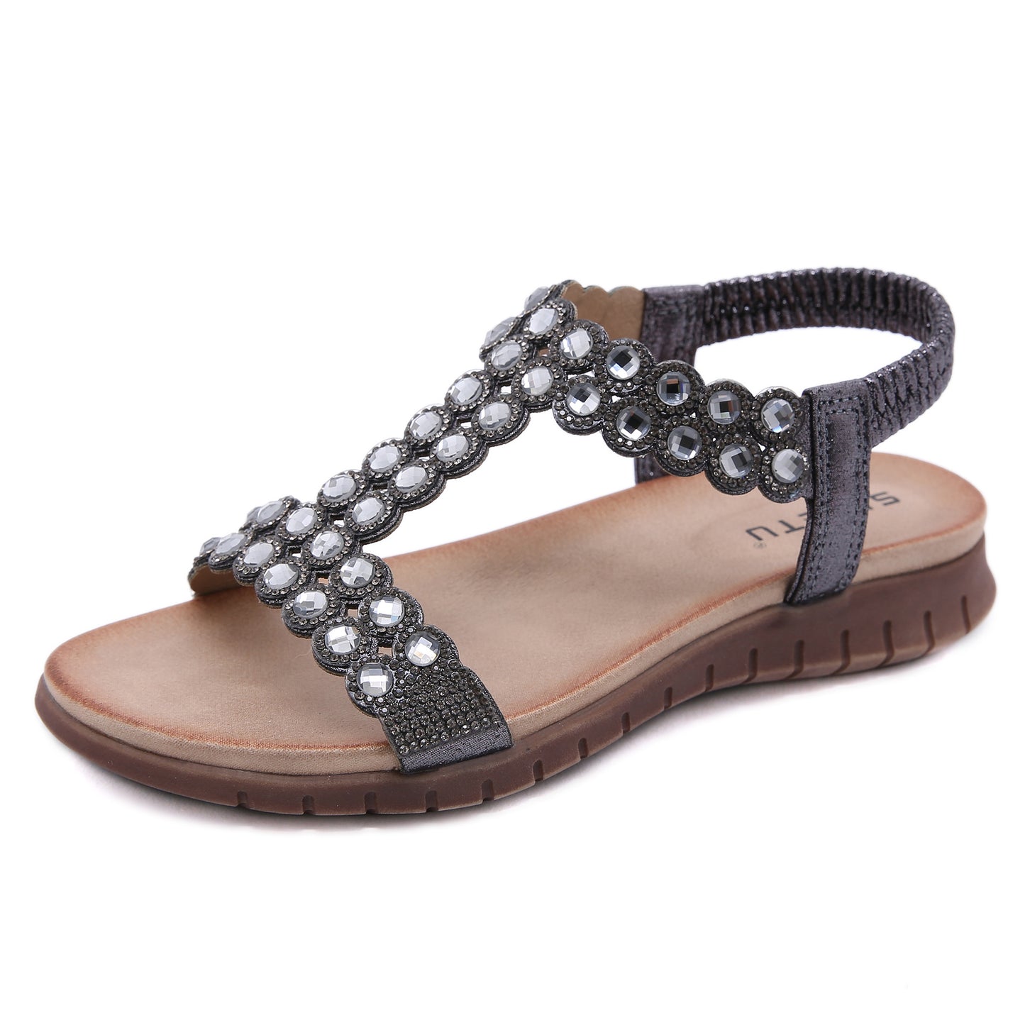 Zapatos De Mujer De Suela Suave De Gama Alta De Dos Tonos Con Hebilla De Diamantes De Imitación Con Cuentas Retro