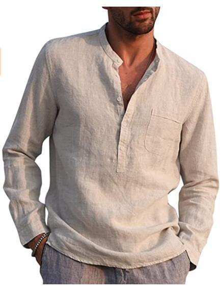 Camisa Casual De Lino De Playa Con Cuello De Pico